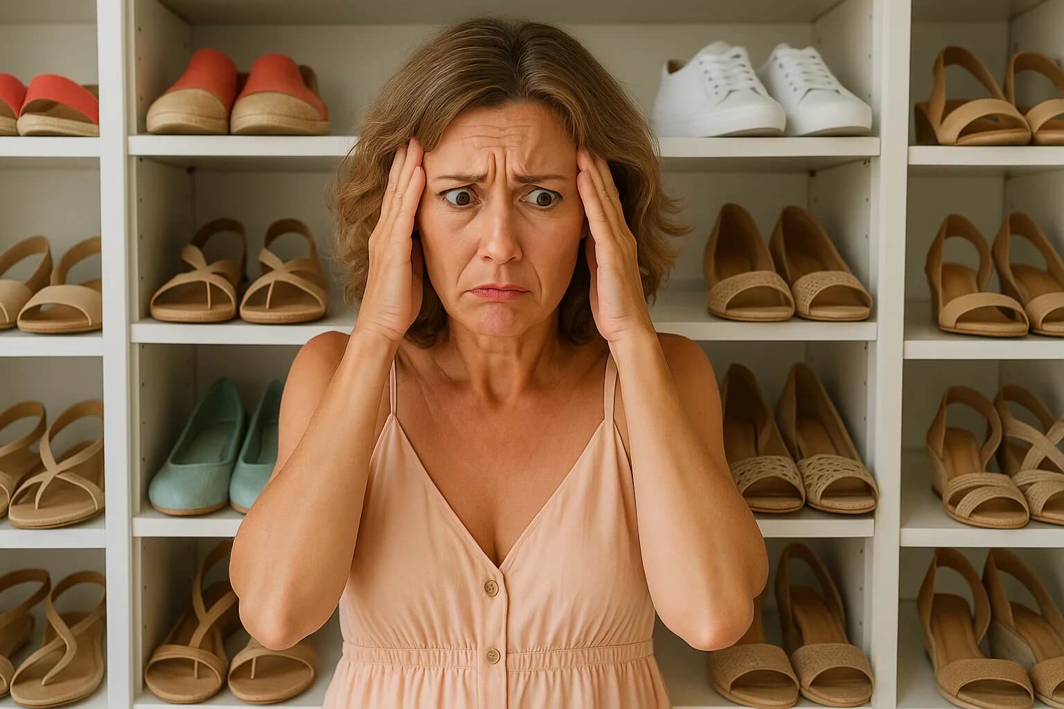 Frau vor Schuhschrank